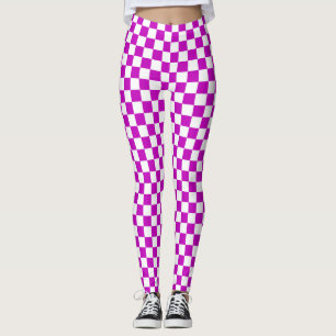 Legging Padrão de Verificação Branco Roxo