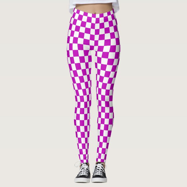 Legging Padrão de Verificação Branco Roxo (Frente)