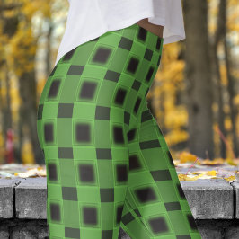 Legging Padrão de Verificação Clássico Preto e Verde Kombu