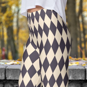 Legging Padrão de Verificação de Black e Papaya Harlequin