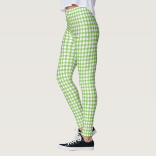 Legging Padrão de verificação de Gingham verde e branco fr