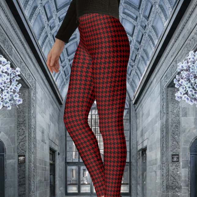 Legging Padrão de Verificação de Houndstooth Vermelho e Ne (Criador carregado)