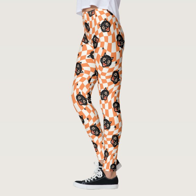Legging Padrão de Verificação de Laranja de Gato Preto Ret (Esquerda)