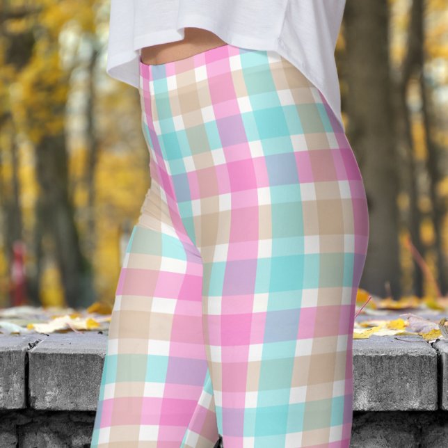 Legging Padrão de verificação do chic Blue e rosa (Chic Blue and Pink Check Pattern Leggings)
