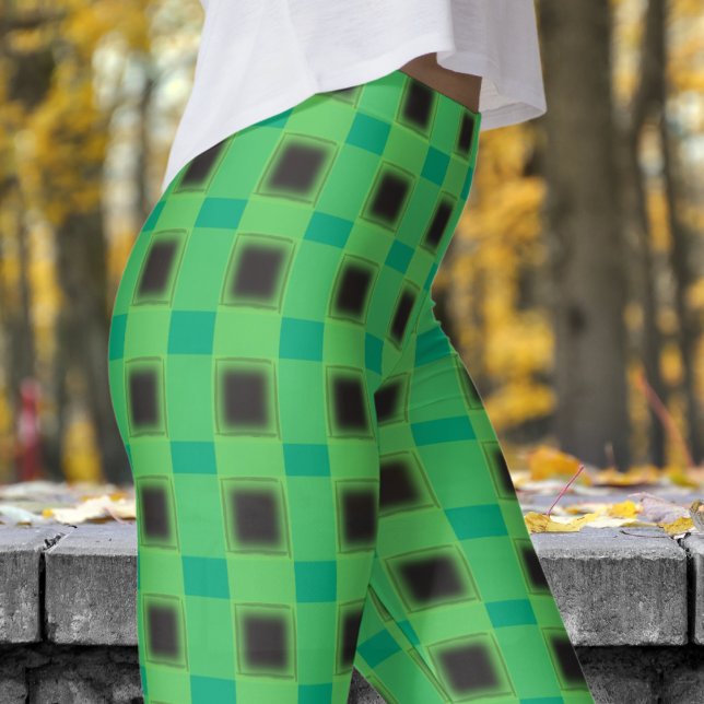 Legging Padrão de verificação preto clássico e verde claro (Classic Black and Pale Green Check Pattern Leggings)