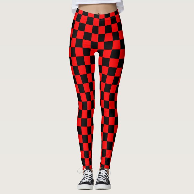 Legging Padrão de Verificação Preto Vermelho (Frente)