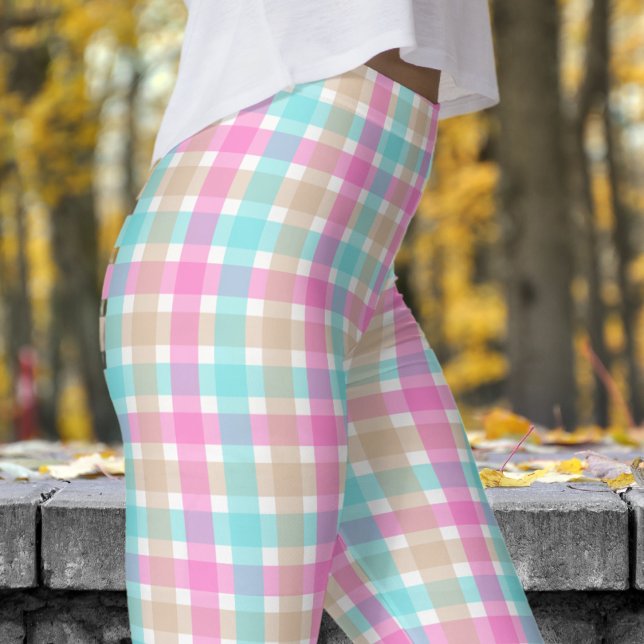 Legging Padrão de verificação primavera azul e rosa (Spring Blue and Pink Check Pattern Leggings)