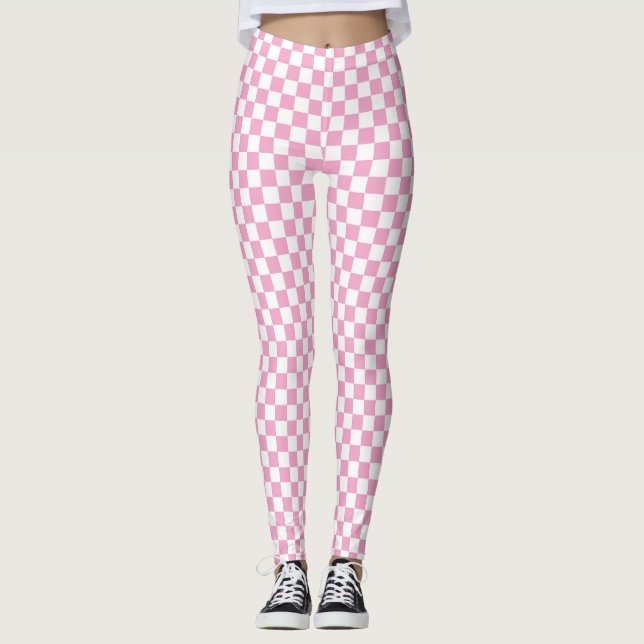 Legging Padrão de Verificação Rosa e Branco (Frente)