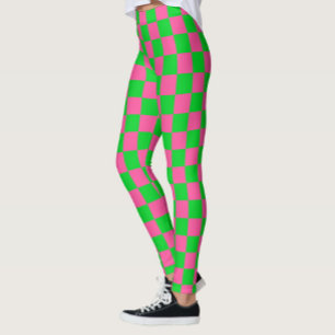 Legging Padrão de Verificação Verde Cor-de-Rosa