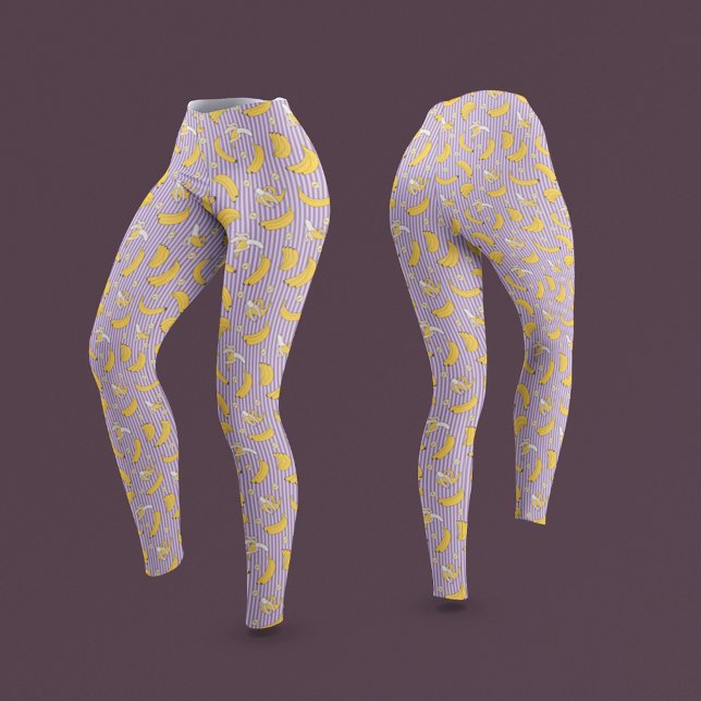 Legging Padrão de vetor de faixa de banana | Roxo (Criador carregado)