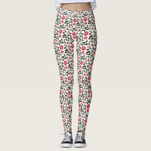 Legging Padrão de videira floral de flor de cerejeira com
