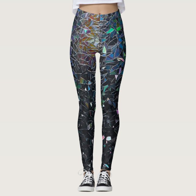 Legging Padrão de Vidro Colorido Abstrato Iridescente Pers (Frente)