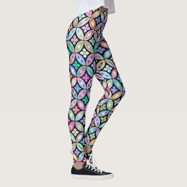 Legging Padrão de Vidro Colorido de Abstrato com Elegante (Direita)