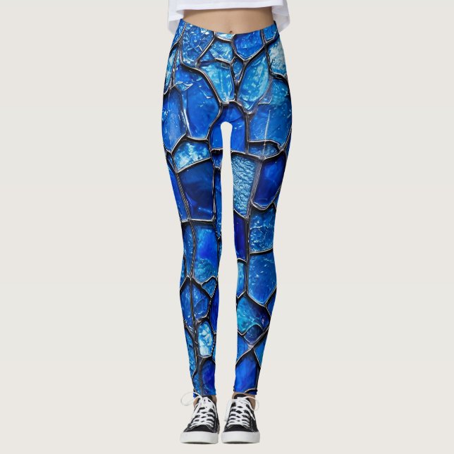 Legging Padrão de vidro veneziano azul (Frente)