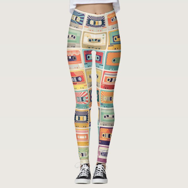 Legging Padrão de Vintage das fitas cassete retrô. (Frente)