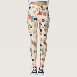 Legging Padrão de Vintage Floral & Camera (3)