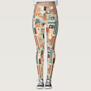 Legging Padrão de Vintage Floral & Camera (4)