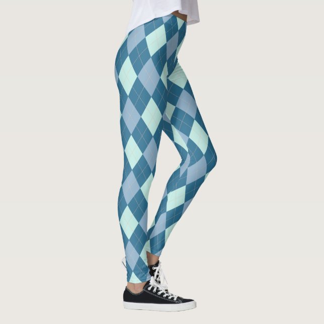 Legging Padrão de Vintagem de Argyle Azul (Direita)