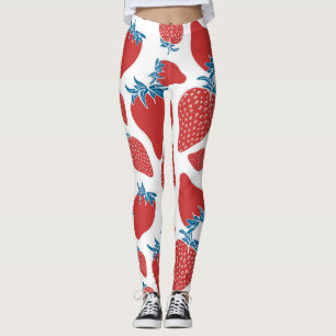 Legging Padrão de Vintagem de Morango Desenhado Mão