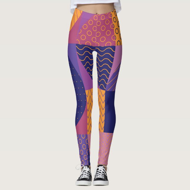 Legging Padrão de Vintagem Geométrica de abstrato Multicol (Frente)