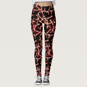 Legging Padrão de Violão Elétrico de Metal Vermelho e N