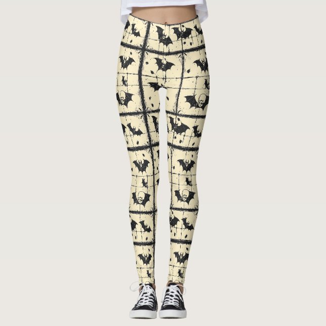 Legging Padrão de Voo de Morcego de Halloween Vintage (Frente)