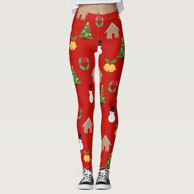 Legging padrão de wallpaper de natal de natal dons de fund (Frente)