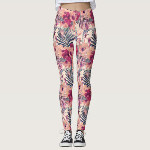 Legging Padrão de Wren do Hibiscus Tropical Retro