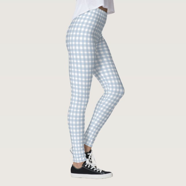 Legging Padrão de Xadrez de Gingham Azul Minimalista (Direita)
