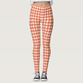 Legging Padrão de Xadrez de Gingham Laranja-Cute Vintage 
