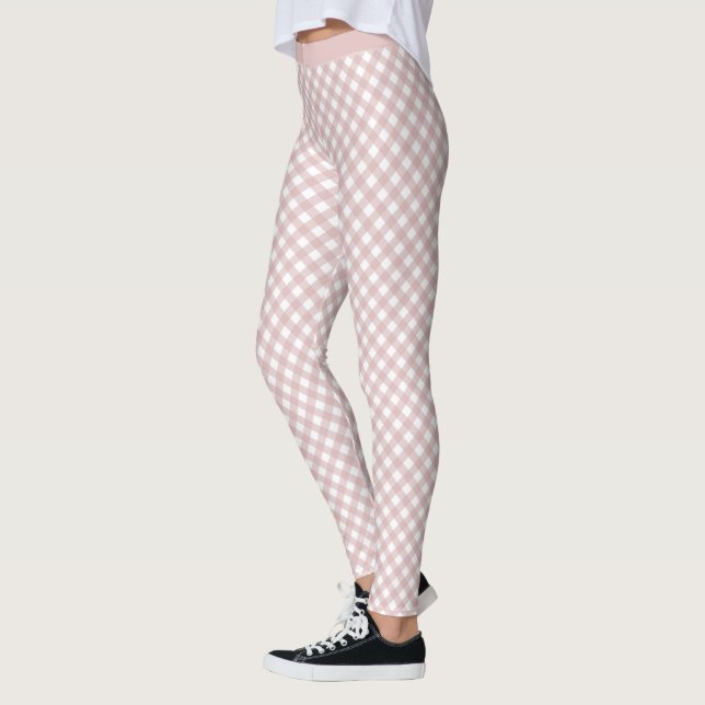 Legging Padrão de Xadrez de Sombreado Rosa Maciço Minimali (Esquerda)