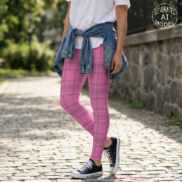 Legging Padrão de Xadrez de Tartan Cor-de-Rosa-Cor-de-Cort