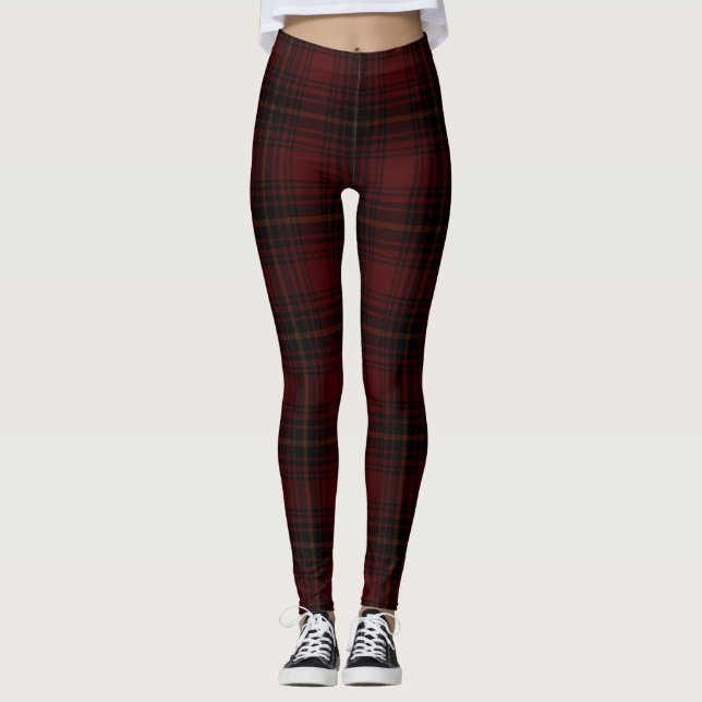 Legging Padrão De Xadrez De Tartan Escocês Vermelho E Negr (Frente)
