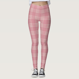 Legging Padrão de Xadrez de Tartan Rosa Dusty