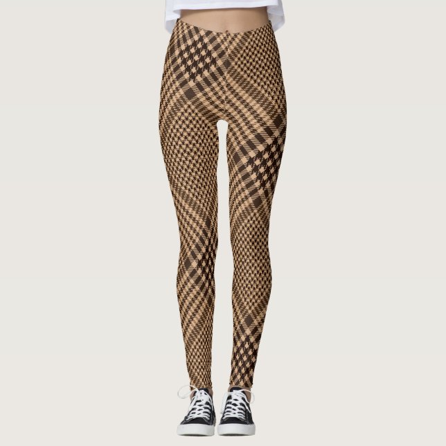 Legging Padrão de Xadrez de Verificação Escocesa Brown Hou (Frente)