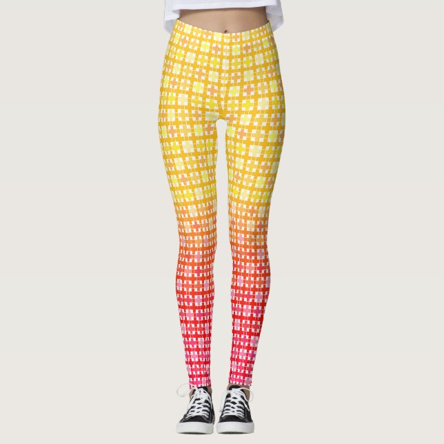 Legging Padrão de xadrez do gradiente vermelho amarelo (Frente)