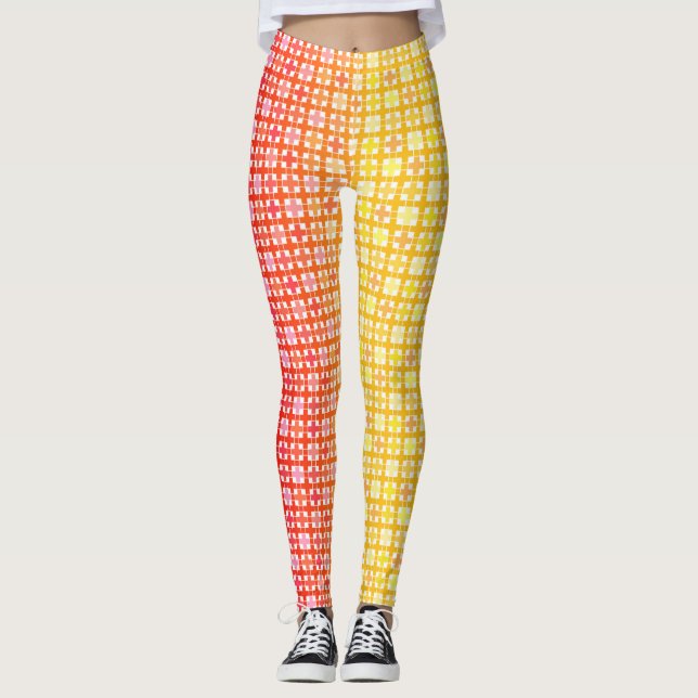 Legging Padrão de xadrez do gradiente vermelho amarelo (Frente)