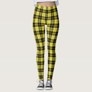 Legging Padrão de Xadrez do Tartan Preto Amarelo