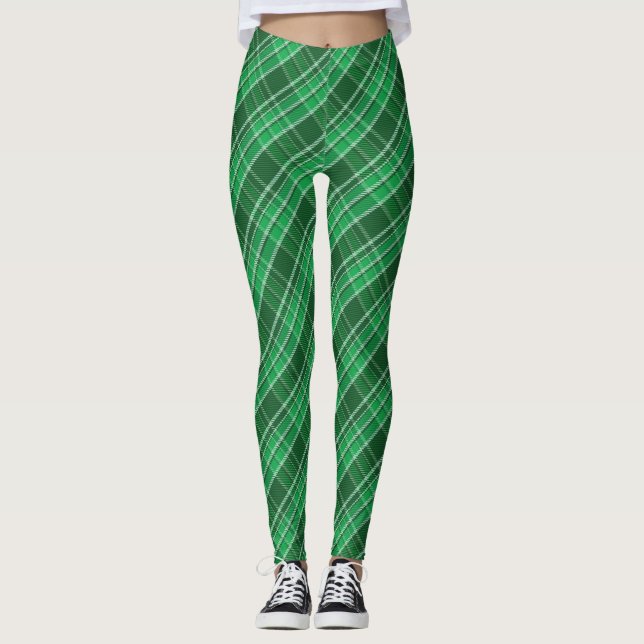 Legging Padrão de Xadrez do Tartan Swahili Verde (Frente)