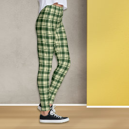 Legging Padrão de Xadrez do Tartan Verde