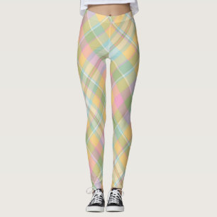 Legging Padrão de Xadrez ouro, rosa, verde e azul
