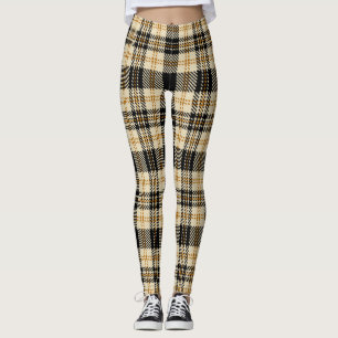 Legging Padrão de Xadrez Preta do bege Castanho