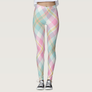 Legging Padrão de Xadrez rosa, azul, verde e Ouro