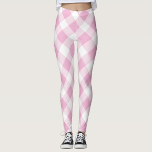 Legging Padrão de Xadrez Rosa e Branco Garota Adolescente