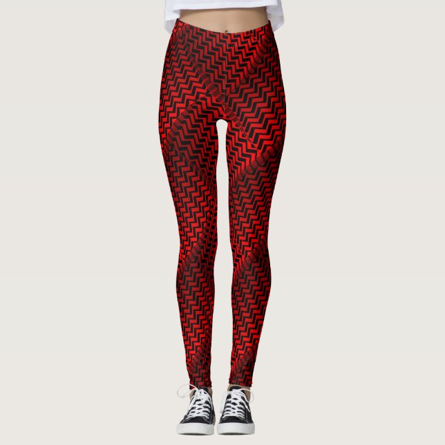 Legging Padrão de Zig Zag Vermelho Selvagem Socialite (Frente)