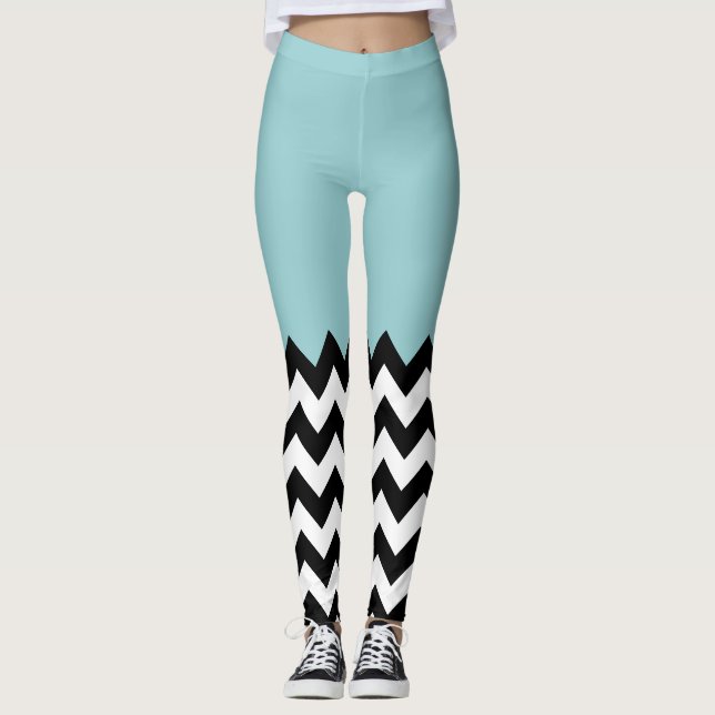 Legging Padrão de ziguezague preto e branco, Chevron, azul (Frente)