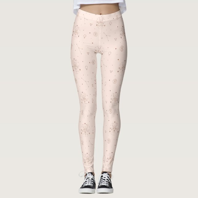 Legging Padrão de Zodíaco Touro em Marrom e Borgonha (Frente)