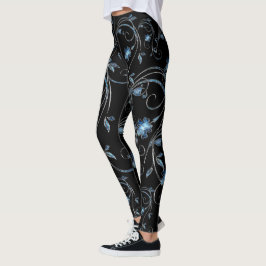 Legging Padrão Decorativo de Flor Azul Elegante Floral