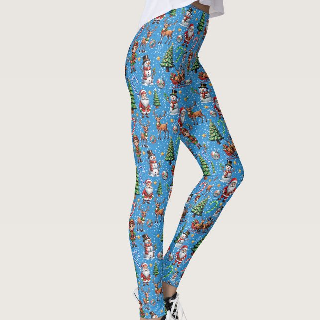Legging Padrão Decorativo de Natal com Fundo Azul (Criador carregado)