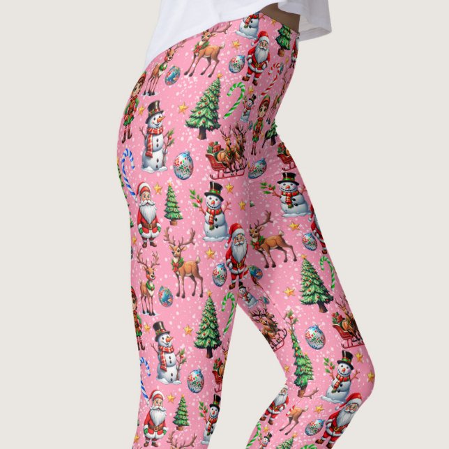 Legging Padrão Decorativo de Natal com Fundo Rosa (Criador carregado)